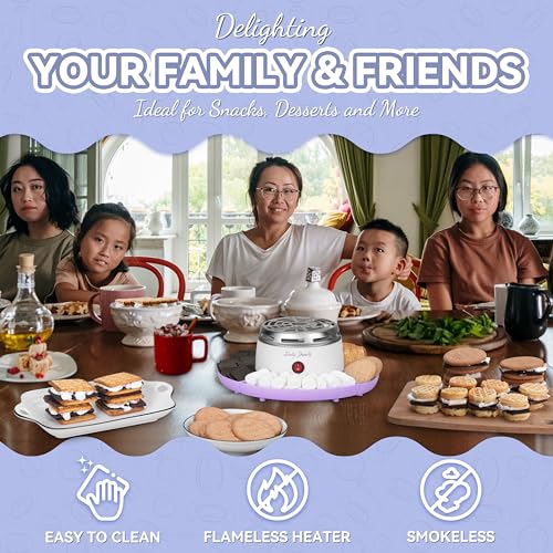 Image of Party Desserts Electric Smores Maker Tabletop Indoor Kit, Indoor Marshmallow Roaster, Smores Station with 4 Compartment Trays & Forks, Great Gift for Adults and Kids in Holidays and Parties (Lavander)