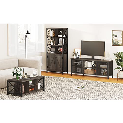 Fatorri Rustic Bookcase With Doors, Industrial Wood Bookshelf With Cabinet, Tall Cubby Book Shelf And Cube Organizer Shelf For Living Room, Home Office, Bedroom (Walnut Brown) #TOP6