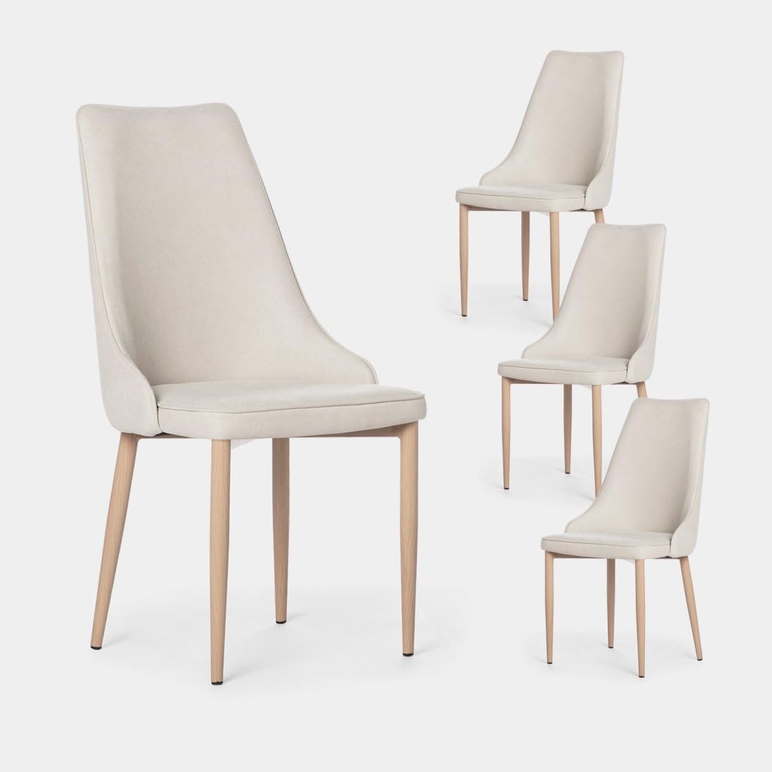 KLAST Pack 4 sillas de Comedor tapizadas Beige con Pata Natural