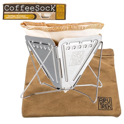 BruTrek Cafeteira dobrável para acampamento – Kit de preparo de aço inoxidável para viagem, filtros