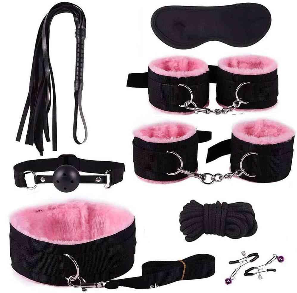 Sex BDSM Kit Bed Restraints for Couples -Bondaged Toys Sex Ties for Ankles and Wrists Queen Size Bed Tie Downs Under Mattress for King Bed Straps Adult Play Pink Sex Hand Cuff for Bedroom Sweater