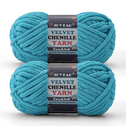 Image of 2 Pack Chunky Chenille Yarn for Crocheting and Knitting Beginners,Thick Bulky Plush Fluffy Velvet Soft Baby Blanket Crochet Chenille Yarn for Crocheting Blankets /Amigurumi /DIY Crafts(Lake Blue