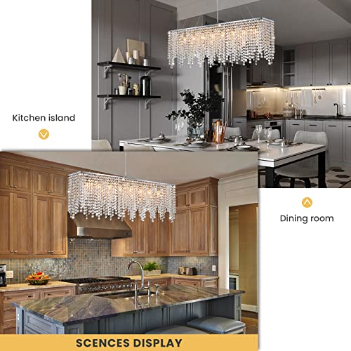 image for 7PM Rectangular Chandelier Modern Crystal Pendant Light Chrome Hanging