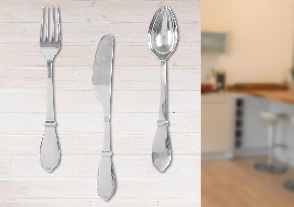 Décoration murale couverts argent 94 cm en aluminium lot de 3 design original