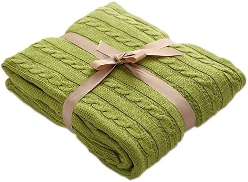 LakeMono Crocheted Blanket Fashion Handmade Super Soft Warm Twist Cotton Cable Knitting Throw Sleeping Cover Blanket Rug for Kids or Adults Bedroom Sofa/Bed/Couch/Car/Office (Deep Green)