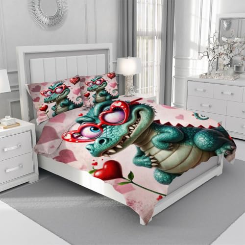 Housse de couette 160x200 crocodile vert avec ses 2 taies d'oreiller