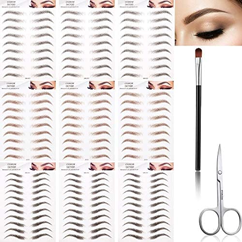 87 Pairs 9 Sheets 4D Hair-like Authentic Eyebrows Eyebrow Stickers Waterproof Imitation Long Lasting Eyebrow Transfers Brow Makeup Tool with Scissors for Women Girls
