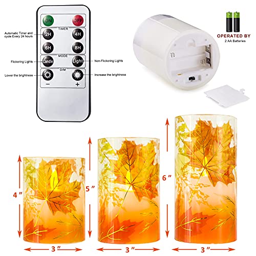 Image of Fall Flameless Candles, Autumn Maple Leaf Led Candles with Remote & Timer, Realistic Flickering Real Wax Candles for Harvest Festive, Thanksgiving Day, Party Decorations