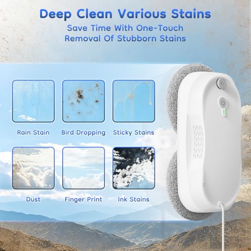 Image of 2026 Updated Window Cleaning Robot - Enhanced Battery, Max 6400Pa, Path Planning, Anti-Slipping, Edge Detection, Window Cleaner Robot for High-Rise Windows (2 pairs of nozzles, 10 cloths) (White)