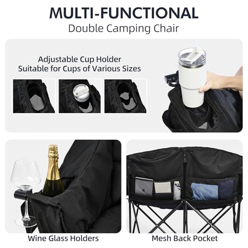 Image of Double Camping Chair Loveseat -2 Person Oversized Padded Outdoor Camp Couch