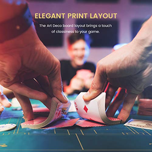 SLOWPLAY 70 x 35 Inch Texas Hold'em Poker Mat | Portable Poker Table Top with Art Deco Layout Print, Smooth Premium Surface, Noise Reduction, and Carrying Tube for Games Everywhere - Thumbnail 2