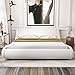 Amolife Upholstered Platform Bed Full/Deluxe Solid Modern Bed Frame/Mattress Foundation/Faux Leather Full Size Bed Frame with Adjustable Headboard and Wood Slat Support, White