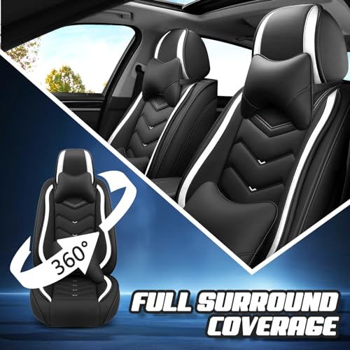 Image of ADERN Car Seat Covers for Jeep Wrangler 2000-2026, Premium Nappa Leather Car Seat Cover, Stylish Sport Seat Covers， Automobile Seat Cover Sets.(Luxury 5 Seats /Black White)