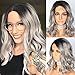 Sapphirewigs Short Water Wave Black Roots Ombre Gray Color Wave Blogger Celebrity Women Gifts Daily Makeup Synthetic Lace Front Wedding Party Wig
