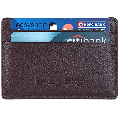 Image of Brooklyn Bridge Premium Genuine Leather Card Sleeve for Men RFID Blocking Slim Credit Card Holder Front Pocket Business ID Organizer Minimalist Everyday Carry Travel Gift