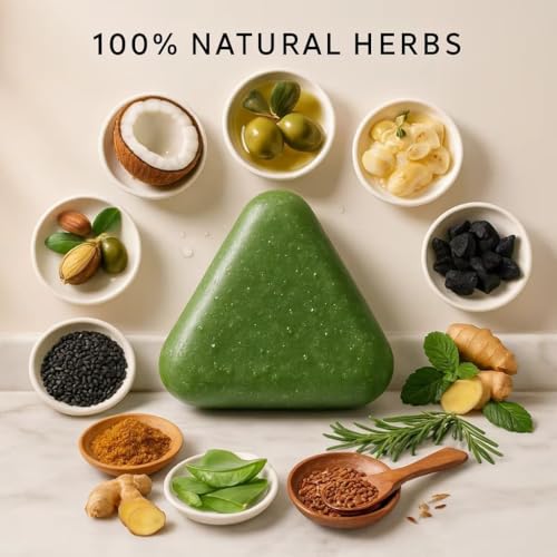 Image of Nature Herbal Seven Green Triangle Shampoo Bar Soap with multyfunction, Oil Control, Dandruff Removal, Smoothening, Platycladus Usman Grass Hair Care 100g (Pack Of 1)