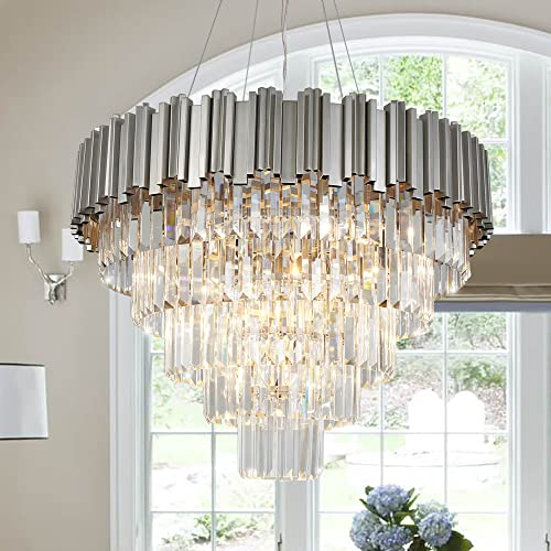 ANTILISHA Modern Chandeliers for Dining Room High Ceiling 28'' Unique Nickel Chandelier Light Fixture Big Living Room Lighting Fixture Hanging for 2 Story Foyer Entryway Stairway Hallway Large ANTILISHA Modern Chandeliers for Dining Room High Ceiling 28'' Unique Nickel Chandelier Light Fixture Big Living Room Lighting Fixture Hanging for 2 Story Foyer Entryway Stairway Hallway Large