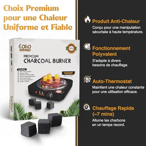 Allume Charbon, 1000W, Indicateur Lumineux, Protection Contre la Surchauffe, Noir – Image 4
