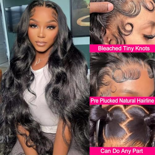 BELE 13x6 Full Lace Front Wigs Human Hair HD Transparent Body Wave Lace Front Wigs Human Hair Upgraded 14A Pre Plucked Bleached Tiny Knots Full Lace Frontal Wig 180 Density Natural Black 26 Inch - Image 6