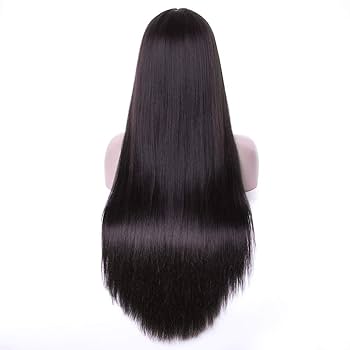 Rosa Star Long Straight Hair Wigs with Flat Bangs Dark Brown