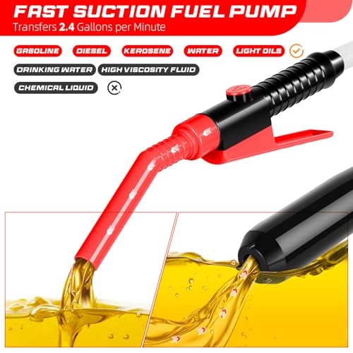 Image of Portable Transfer Pump Battery Operated Electric Siphon Pump for Gas, Fuel, Diesel, Water Transfer 2.4 GPM Flow Oil Extractor, 47 Inches Hose-Easy to Use Hand Fuel Pump, Multi-Use Transfer Pump(Red)