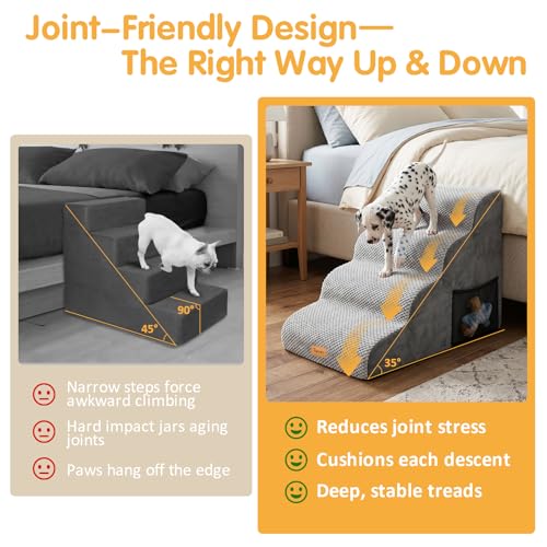 Image of Topmart High Density Foam Dog Stairs 4 Tiers,Extra Wide Deep Pet Steps,Non-Slip Pet Stairs,Dog Ramp for Bed,Best for Older Injured,Older Pets,Cats with Joint Pain