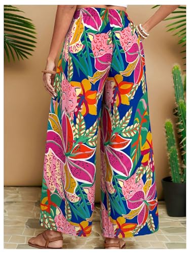 Floerns Women's Plus Size Floral Wide Leg Palazzo Pants Lounge Boho Beach Trousers3