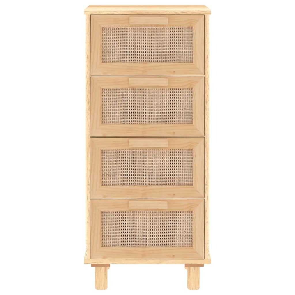vidaXL Buffet Armoire de Rangement Organisateur de Maison Meuble de Salle de Séjour Intérieur Marron 40x30x90 cm Bois de Pin Massif et Rotin Naturel