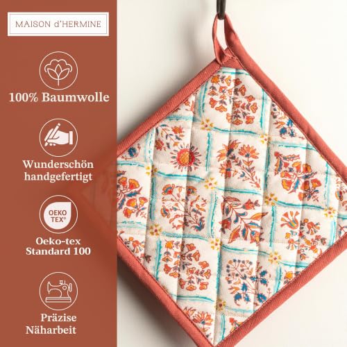 Maison d'Hermine Topflappen-Set, 100% Baumwolle (20 cm x 20 cm, 2er-Pack) – Ansicht 2