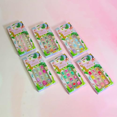 Image of Whimsy Beauty Kids Press-On Nails - Reusable Lightweight & Long-Lasting Design | Easy to Apply Quick-Fix Nails | 24 Pieces | Ages 4-16 (Summer Time Design)