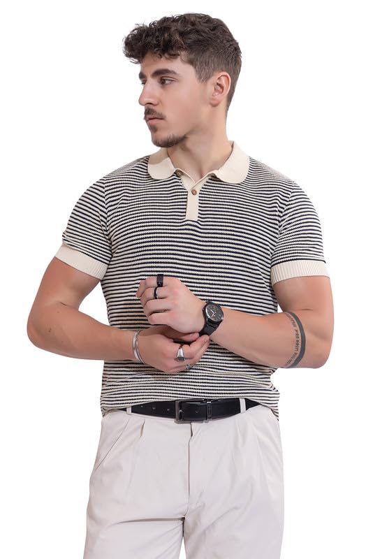 Image of Armisto Men's 100% Cotton Fancy Party Polo T-Shirt /Neutral Colour