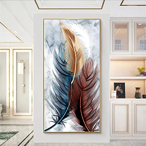 Peinture cerf et plume scandinave pour un salon moderne et chaleureux