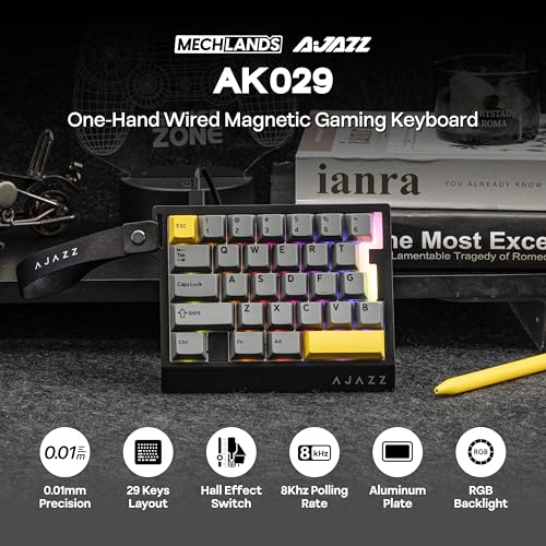 Image of MechLands AJAZZ AK029 One Handed Gaming Keyboard, 8Khz Polling, 29 Keys Rapid Fast Wired Keyboard, SOCD & DKS, Magnetic Switch, Adjustable Actuation, RGB Backlits, Aluminum Plate (Black)