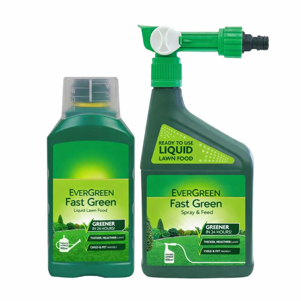 Liquid Lawn Feed Bundle - Lawn Fertiliser Bundle of 1L Fast Green Concentrate Lawn Food & 1L Ready to Use Spray and Feed Grass Fertiliser with Topline Card for Richer and Greener Grass