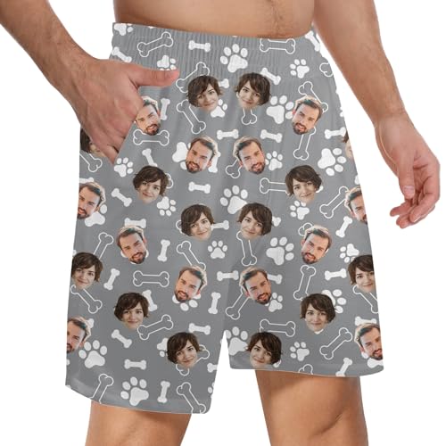 Custom Men's Pajama Shorts, Funny Home Pajama Pants with Pets Photo,Men and Women face, Personalized Sweet Gift2