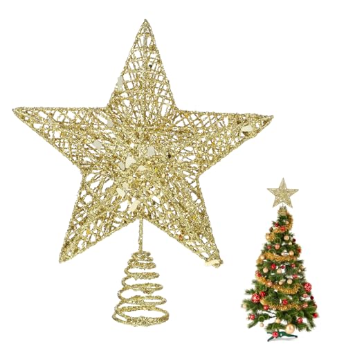 COMNICO Estrella Decorativa para Árbol de Navidad - Pequeña, Hueca, Dorada Brillante, 5 Puntas, 15 cm