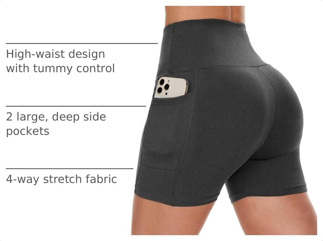 Biker Shorts Women with Pockets - 3"/5"/8" Workout Gym Spandex Yoga Shorts thumbnail