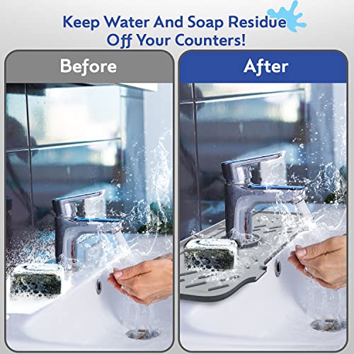 Kitchen Faucet Silicone Handle Drip Catcher Mat, Water Trey, Sink Splash Guard, Draining Pad Faucet, Protector Countertop, Drying Countertop Granite(Grey), 14.375 X 5.375 .375 #TOP2