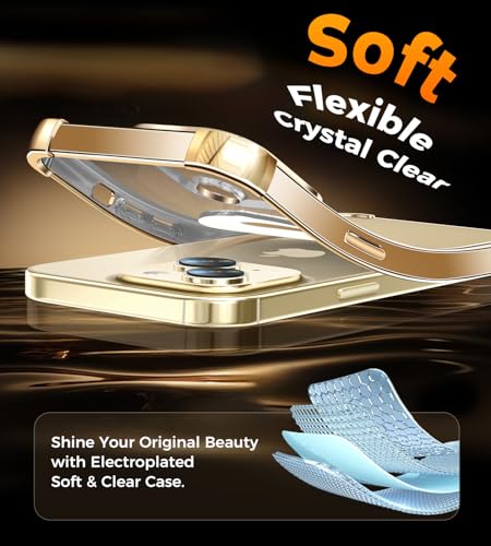 Image of Soft Case for iPhone 14 /13 with 360 Rotating Magnetic Stand, Compatible with Mag-Safe, 4X MIL-Drop Protection, Lightweight Glossy Anti-Yellowing Clear Back Phone Cover for iPhone 13 /14, Gold