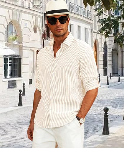 Deer Lady Mens Long Sleeve Button Down Shirt Striped Casual Cotton Business Summer Beach Wedding Dress Shirts4