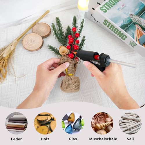 AUXHCYL Heißklebepistole mit 60 Mini Heißklebesticks, Heissklebepistole für Heim und Büro DIY Bastelarbeiten, Klebepistole für Schnelle Bastelreparature, 20W(Schwarz)