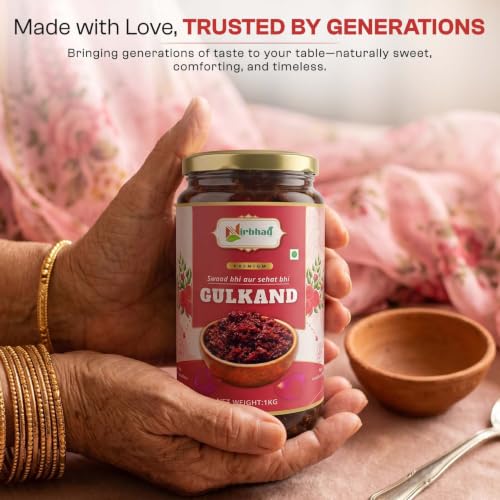 Image of NIRBHAU 1kg Premium Natural Gulkand Fresh Handpicked Rose Petals | Mishri Traditional Ayurvedic Rose Preserve for Natural Cooling | Digestive, Support Energy, Refreshment, Authentic Floral