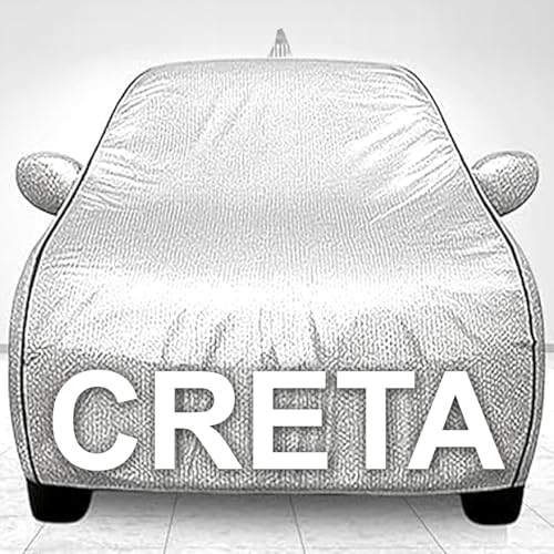 Image of 100% Waterproof Car Cover for Creta UV Protection, Dustproof, Windproof | Custom Fit with Mirror Pockets, Belt & Buckle | All Weather Outdoor Body Cover(Silver)