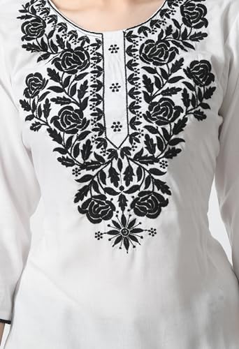 Image of LIBOZA Kurti for Women - Short Chikankari Kurtis for Girls, Lakhnawi Tunic Top Kurta Design for Ladies, Woman Ethnic Kurthis & Shirt with Sleeve