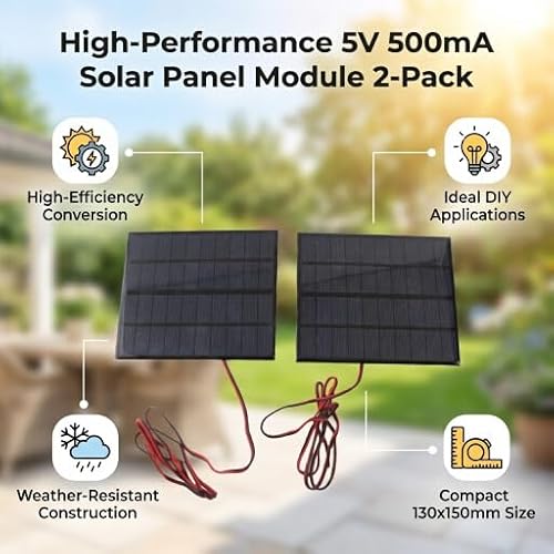 2 Stück DC 5V 500mA 2, 5W Mini Solarpanel, Mini Gekapselte Solarzelle 5V, Polykristalline mit 100cm Kabel Solaranlage, Dicke 2mm / 0, 08 Zoll Solarzellen für DIY Sonnenenergie Spielzeug