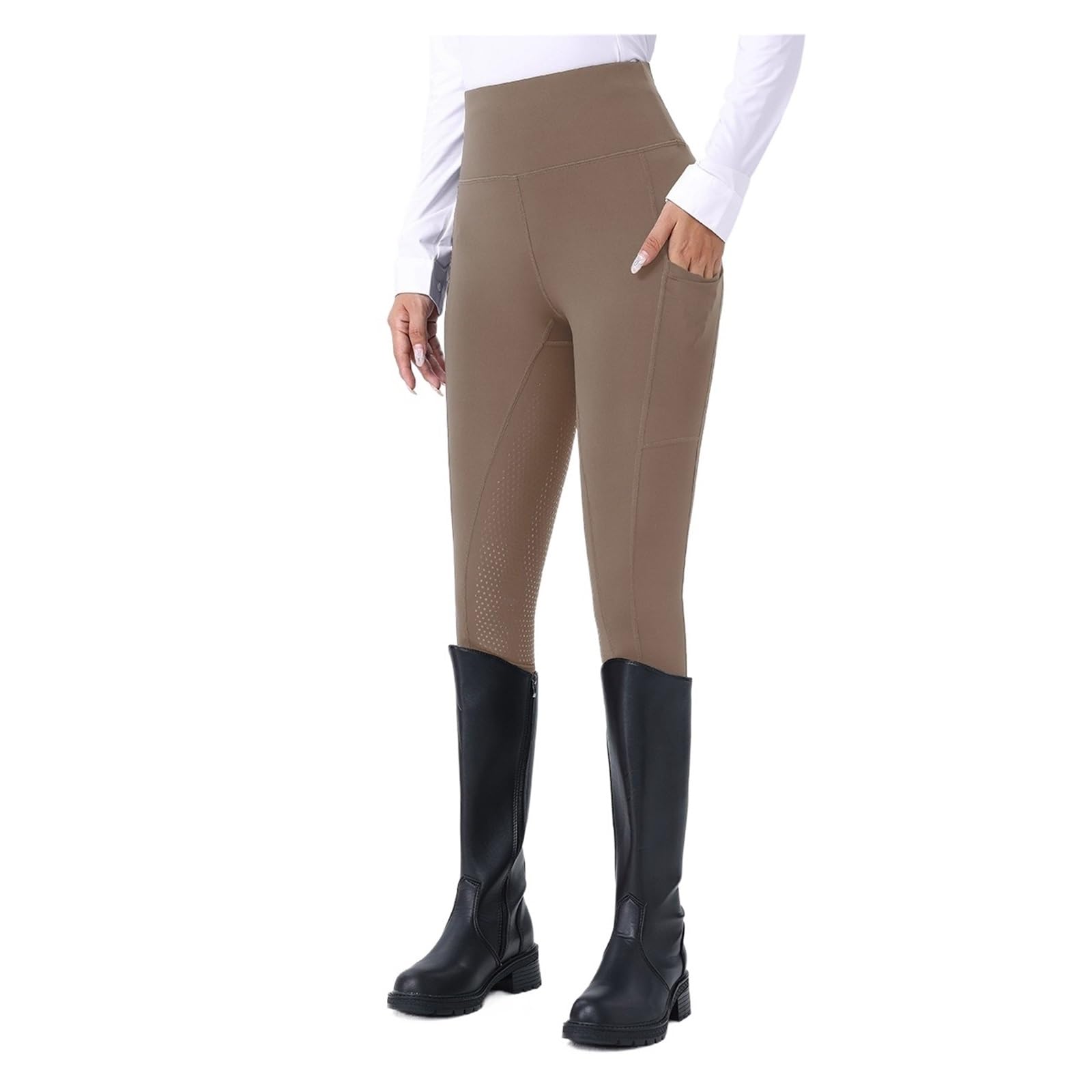 Pantaloni Equitazione Donna Pantaloni da Equitazione Donna, Aderenti, a Vita Alta, Elasticizzati, Antiscivolo, in Silicone, con Seduta Completa Leggins Equitazione Donna(Khaki Brown,XS(Old))