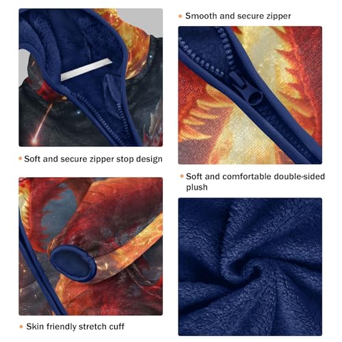 Dragon Breathing Fire in Space Toddler Fleece Jacket Girl Boys Hooded Fleece Jacket Coat Warm Outwear Zip-up 3-10T3