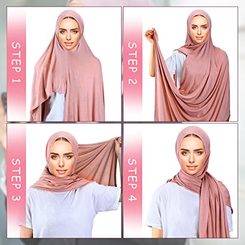 Handepo 2 Pcs Instant Hijab Jersey Hijab for Women Muslim Head Scarf Soft Lightweight Long Stretch Scarf Shawl Wrap3