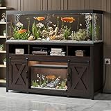 FANCROU 75-120 Gallon Aquarium Stand, Sturdy Aquarium Stand with Power Outlet, Open Compartment, Load-Bearing Capacity 1000 Pounds, Thick Solid Wood Material, Dark Walnut