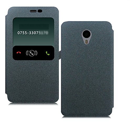 Image of Heartly GoldSand Sparkle Luxury PU Leather Window Flip Stand Back Case Cover for Meizu M2 Note - Best Black